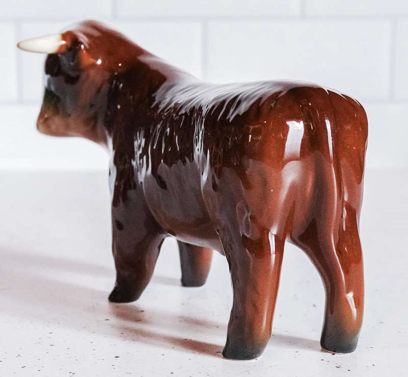 Vintage Porcelain Bull Figurine  Glossy Brown & Cream  Marked "325" & "P"