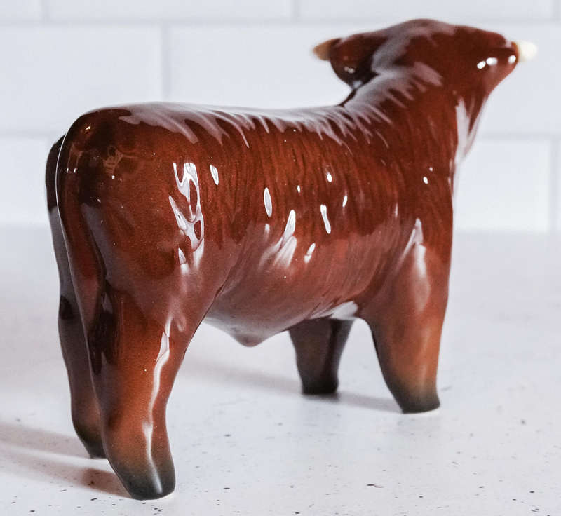 Vintage Porcelain Bull Figurine  Glossy Brown & Cream  Marked "325" & "P"