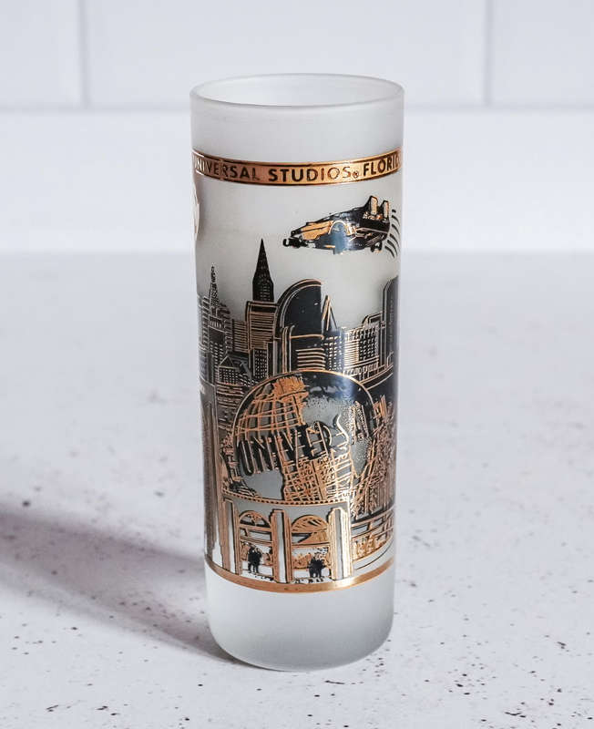 Vintage Universal Studios Florida Frosted Glass Tumbler with 22K Gold Detailing  Rare Collectible