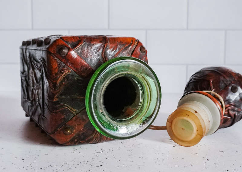 Vintage Italian "Vera Pelle" Leather-Wrapped Decorative Decanter (Unique Bar Collectible)