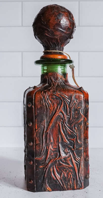 Vintage Italian "Vera Pelle" Leather-Wrapped Decorative Decanter (Unique Bar Collectible)