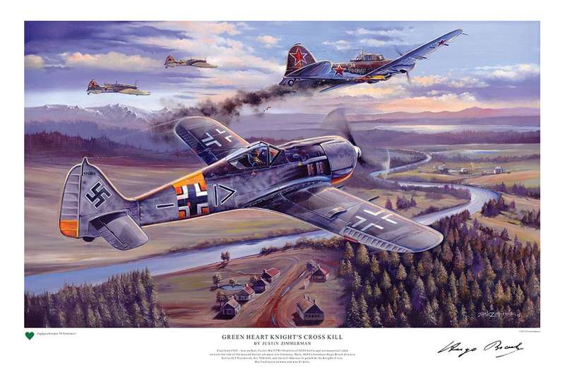 FOCKEWULF FW190 'Green Heart Knights Cross Kill' - Signed by Hugo Broch.