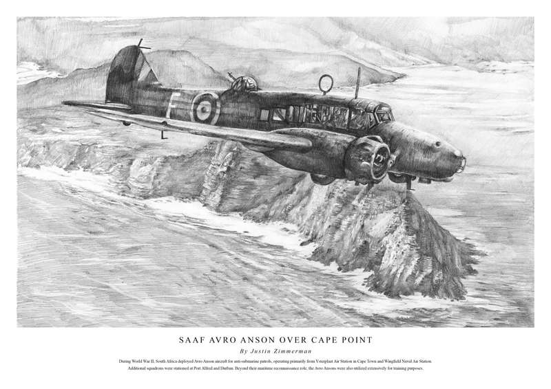 SAAF AVRO ANSON OVER CAPE POINT - Limited Edition Art Print