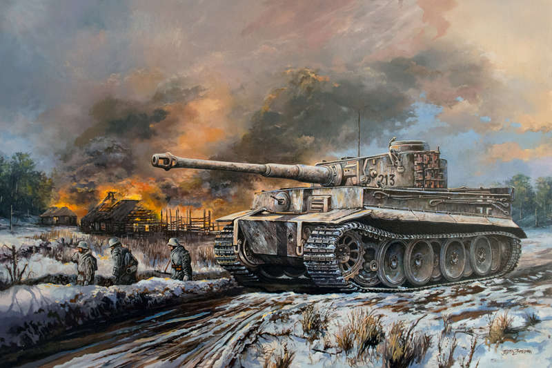 TIGER HOLDING THE NARVA LINE - Original Oil Painting incl. a FREE signed Otto Carius KC Holder print