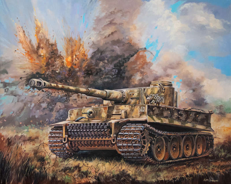 TIGER 1331 MICHAEL WITTMANN AT THE BATTLE OF KURSK - Original oil painting on stretched canvas