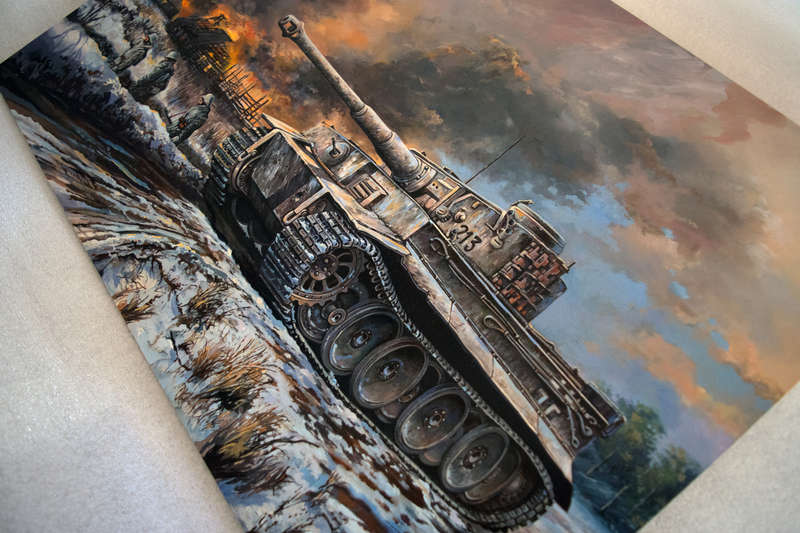 TIGER HOLDING THE NARVA LINE - Original Oil Painting incl. a FREE signed Otto Carius KC Holder print
