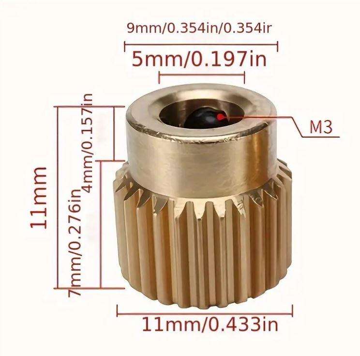Brass Extruder Gear for 3D Printers - 40 Tooth