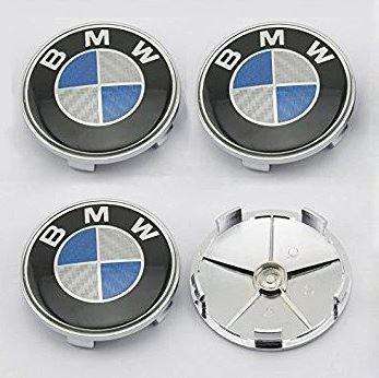 4x 68mm BMW Blue & White Carbon Fiber Wheel Center Caps