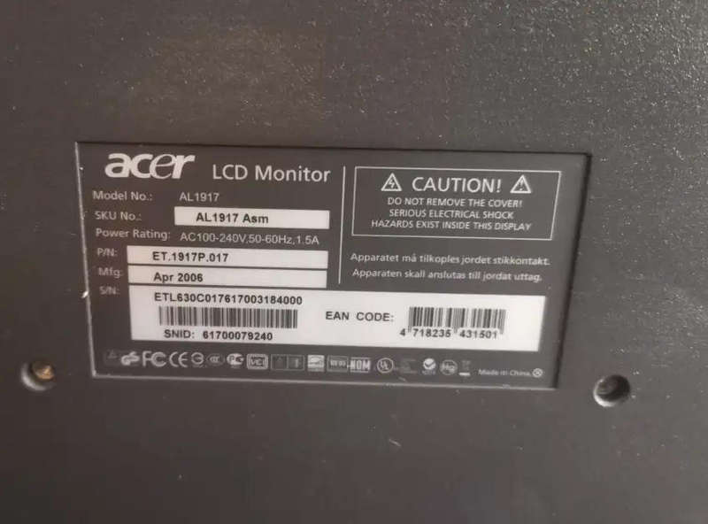 Acer AL1917 19" LCD Monitor