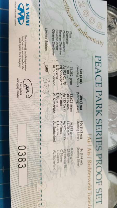 2008 Peace Park Series Proof Set - Richtersveld Transformation Park