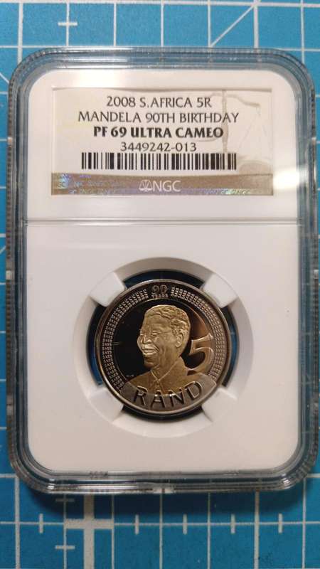 Mandela 90th birthday R5 coin NGC graded PF69 Ultra Cameo