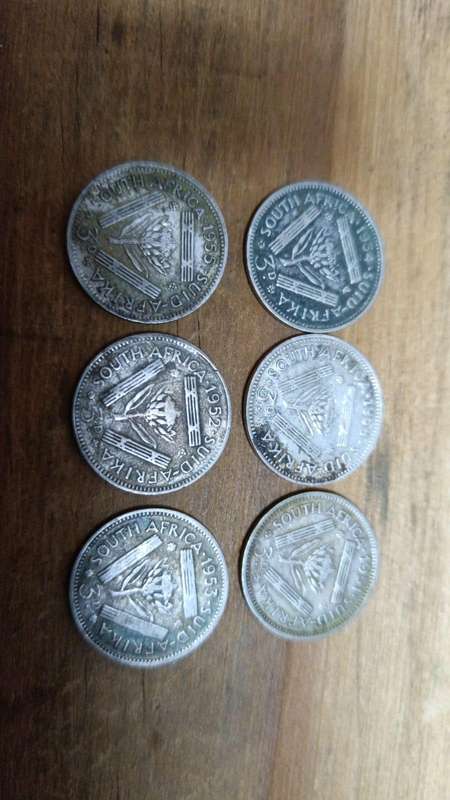 6 x 50% 3 pence coins