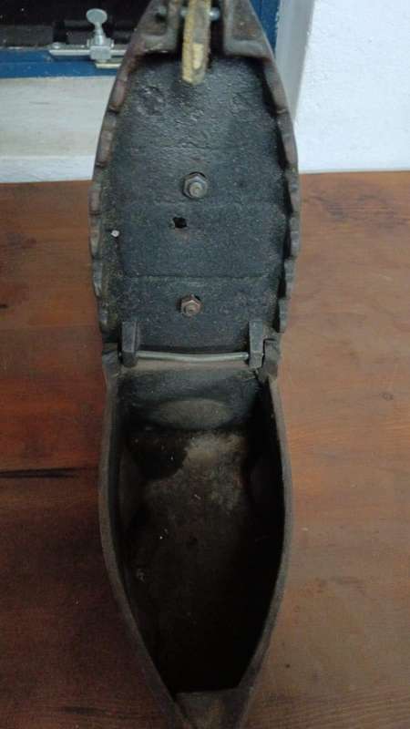 wow - Old vintage heavy solid Brass Coal Iron with wooden handle with Rooster motif.