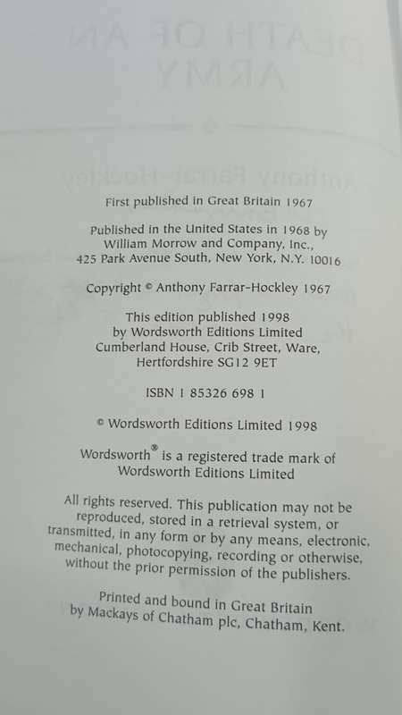 Death Of An Army: Anthony Farrar-Hockley