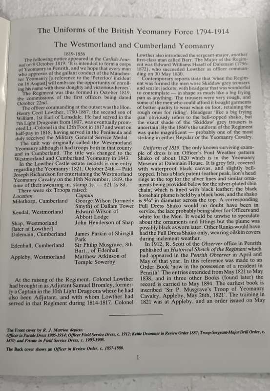 Westmorland and Cumberland Yeomanry Book by L. Barlow and R. J. Smith