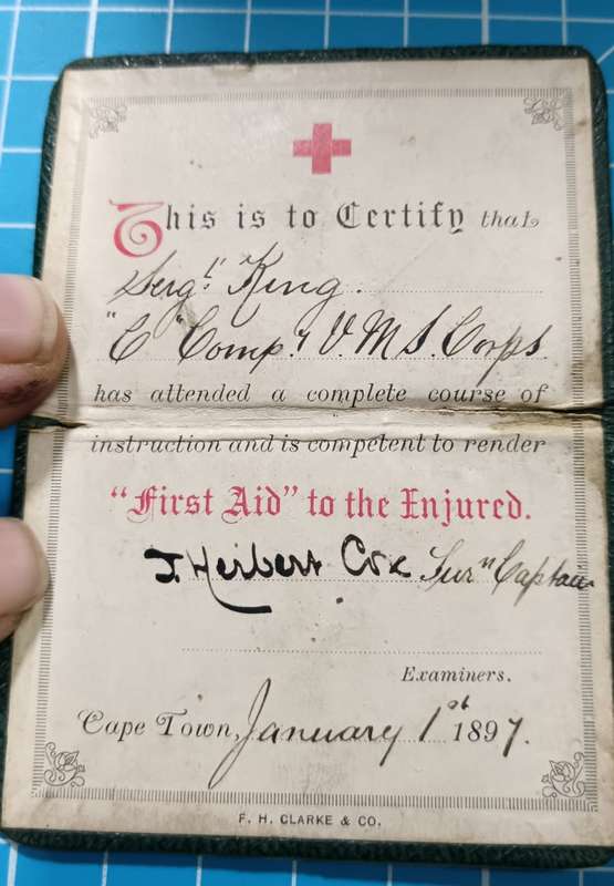 Cape Town 1897 - First Aider Certificate
