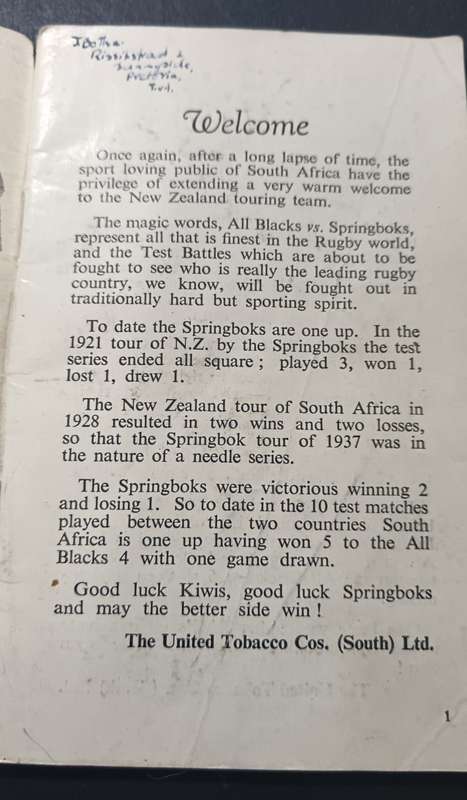 ALL BLACKS RUGBY TOUR: UTC Souvenir - RUGBY TOER, 1949: UTC Soewenier. Cape Town: Galvin & Sales Ltd