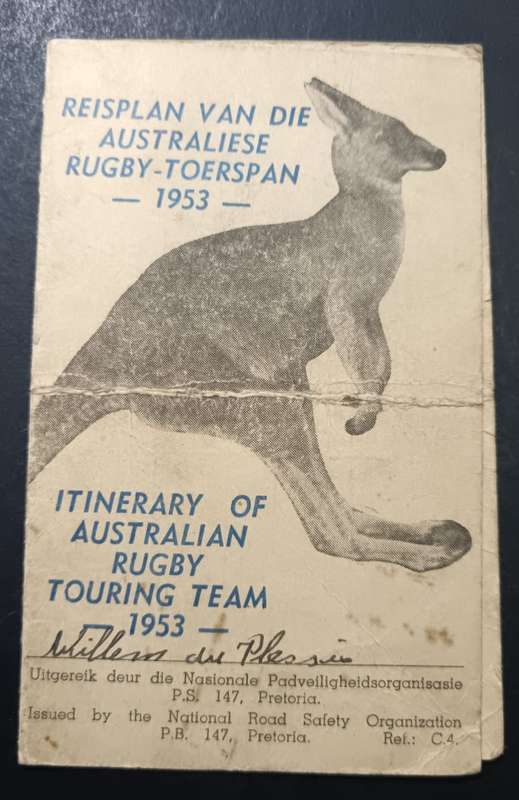 1953 Australian Rugby Tour to South Africa Souvenir