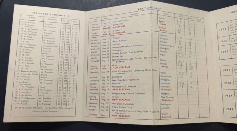 1956 Springbok Rugby Tour to New Zealand and Australia Souvenir