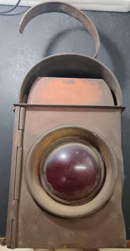 South African Railways Red One-Way Lantern with Inside Burner