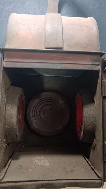 South African Railways Red One-Way Lantern with Inside Burner