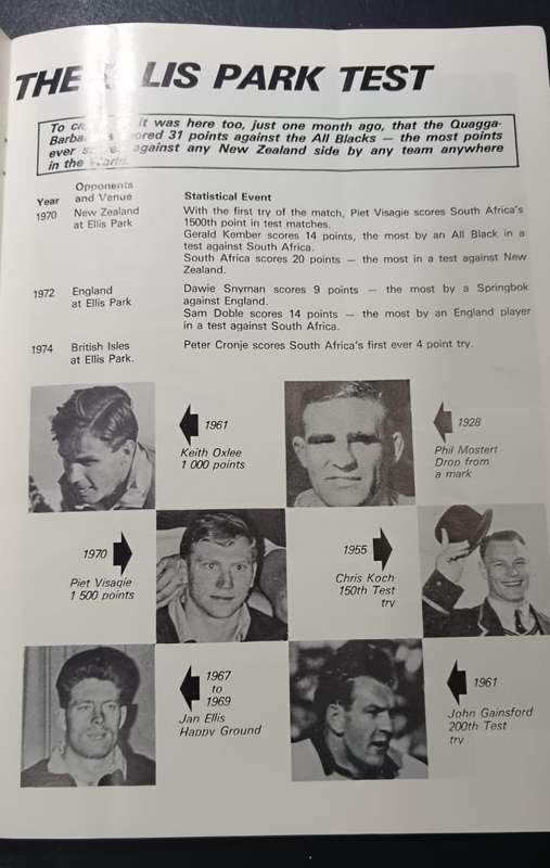 1976 All Blacks VS The Springboks at Ellis Park Programme - Top Condition