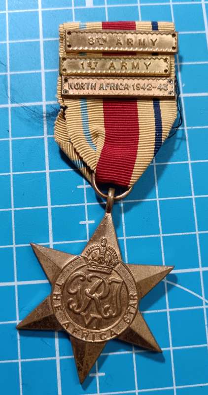 Full Size World War Two Africa Star with Bars issues to Honeyborne