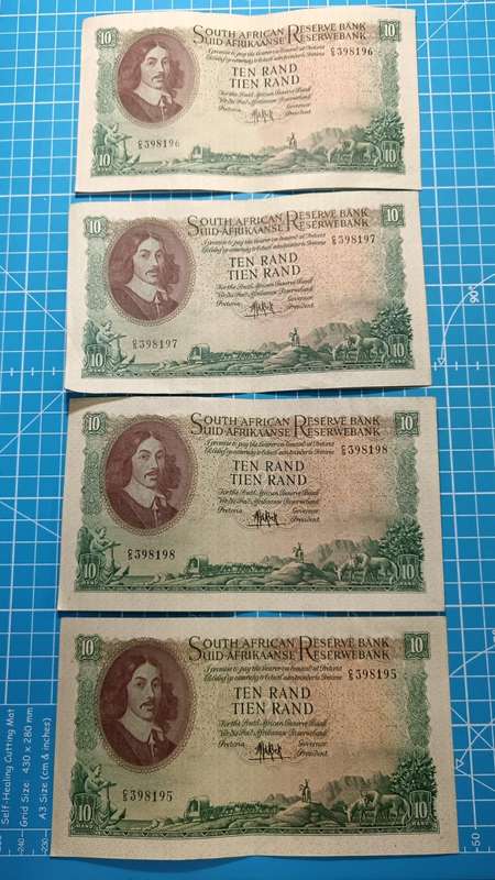 Republic of South Africa : MH De Kock Ten Rand Notes in Sequence