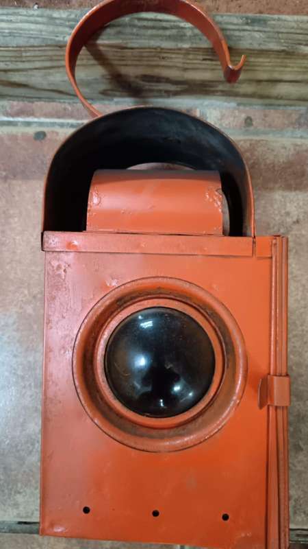 South African Railways Red One-Way Lantern with Inside Burner