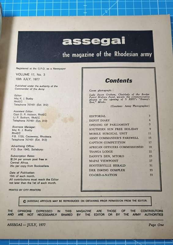 The "Assegai Magazine" is a historical publication, specifically a magazine issued by Rhodesia
