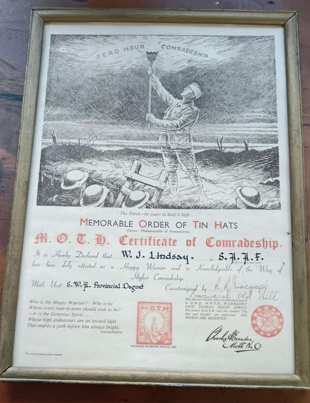 Order of the Tin Hats Certificate ( Framed )