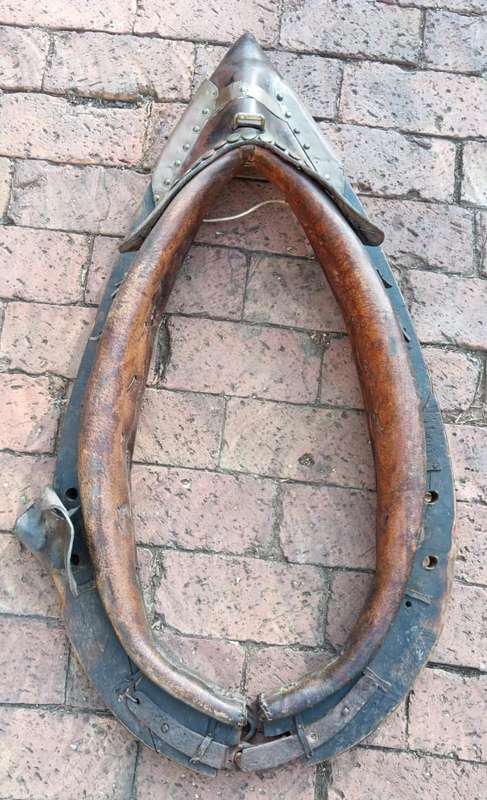 Horse Collar with Metal Elements Leather Yoke Ranch Decor Wall Hanging Antique