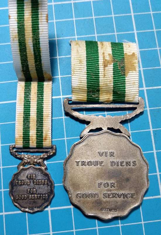 SADF - Full Size Plus Miniature 20 Years Good Service Medals ( Sterling Silver )