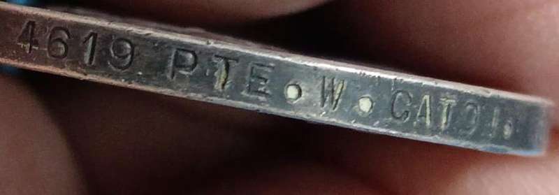 Full Size World War One War Medal:4619 PTE W. Caton North'D Fus