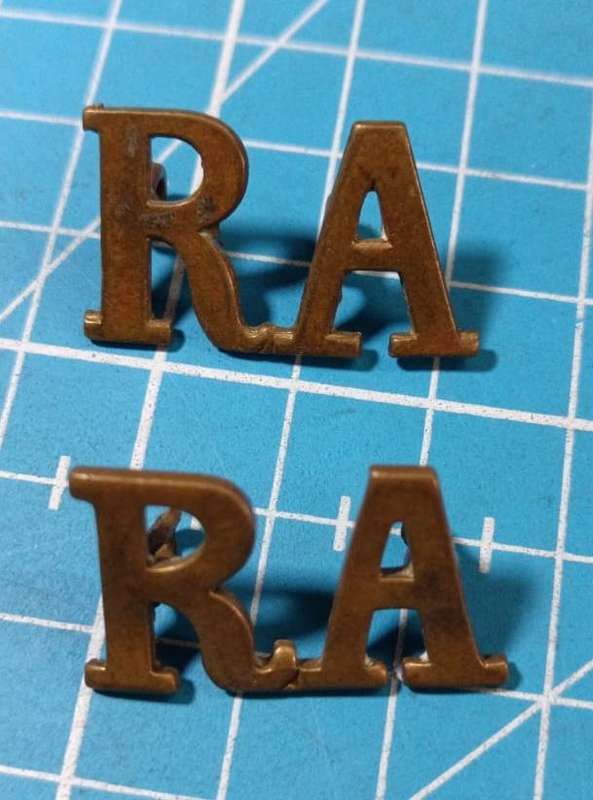 WW1 British Army Brass Shoulder Titles - Royal Artillery RA