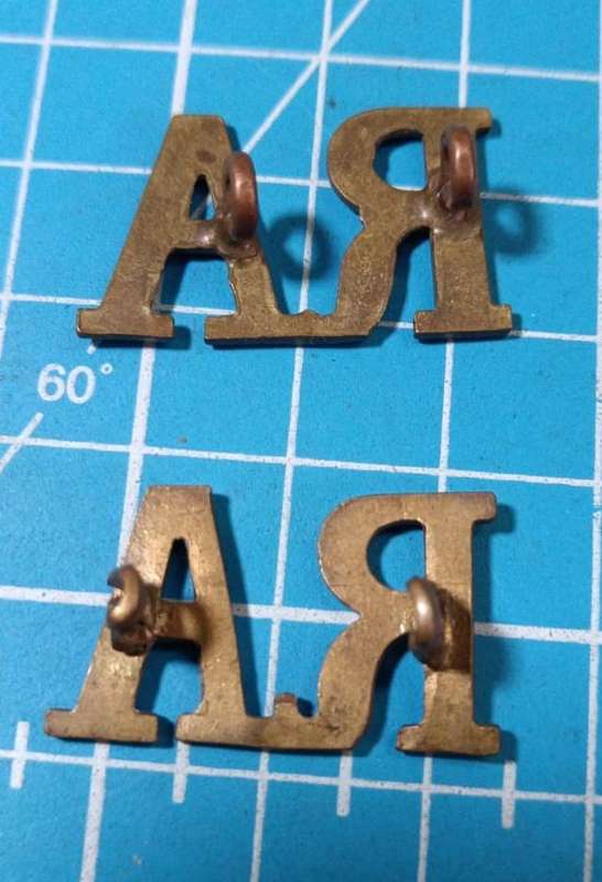 WW1 British Army Brass Shoulder Titles - Royal Artillery RA