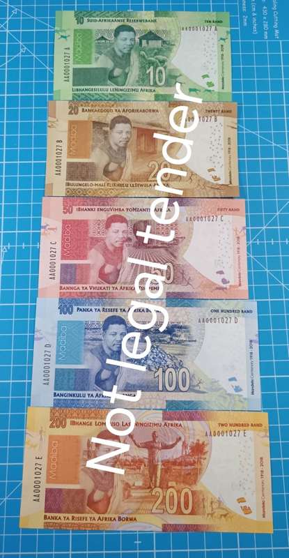 Mandela Centenary set of notes with same low number
