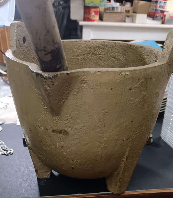 vintage cast iron mortar with pestle
