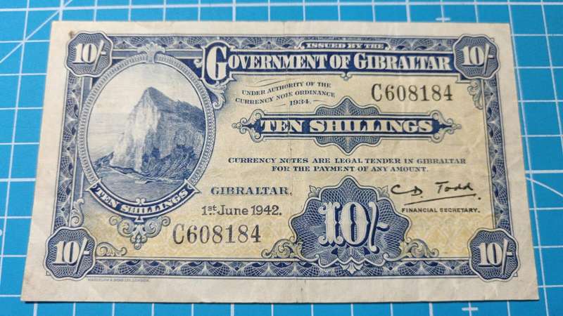 Gibraltar 10 Shillings 1942 note