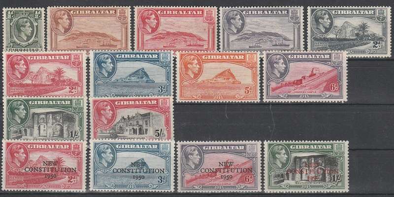 GIBRALTAR: COLLECTION TO 5/: 1939: AND 1950 NEW CONSTITUTION: MHR