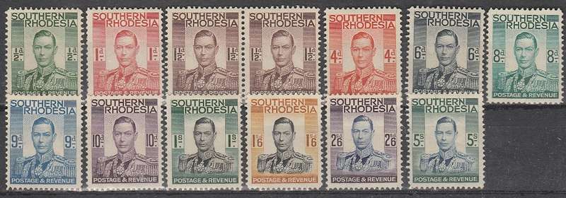 SOUTH RHODESIA:1937 SET :SHORT OF 1 STAMP:MHR