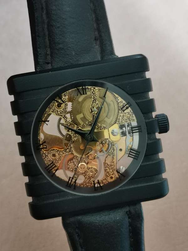 Vintage 1990s new old stock mechanical skeleton watch