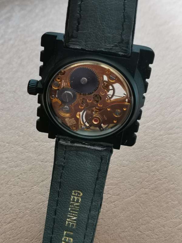 Vintage 1990s new old stock mechanical skeleton watch