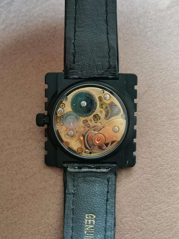 Vintage 1990s new old stock mechanical skeleton watch
