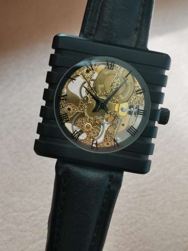 Vintage 1990s new old stock mechanical skeleton watch