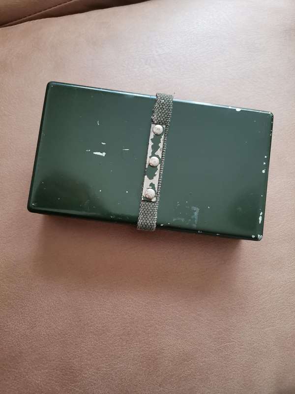 Vintage British army vehicle bulb and fuse steel tin