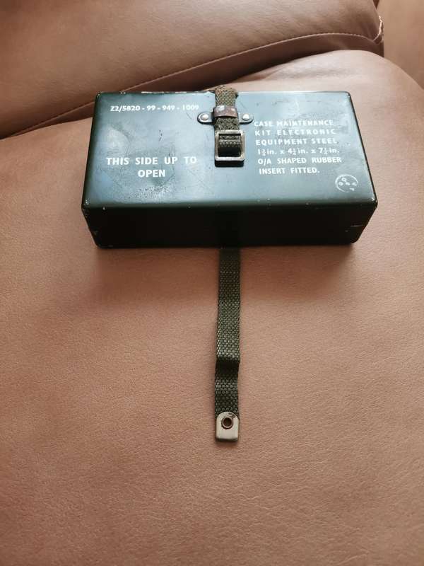 Vintage British army vehicle bulb and fuse steel tin