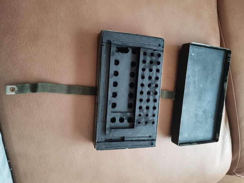 Vintage British army vehicle bulb and fuse steel tin