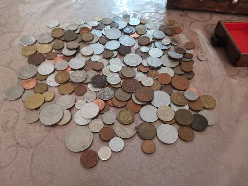 225 International Coins Including Treasure Chest - Deceased Estate Item