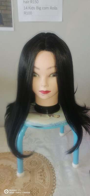 Wig, 18 inch, heat resistant hair, black